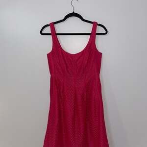 Nine West Hot Pink Chevron Zig Zag Lace Fit and Flare Sleeveless Dress Size 4